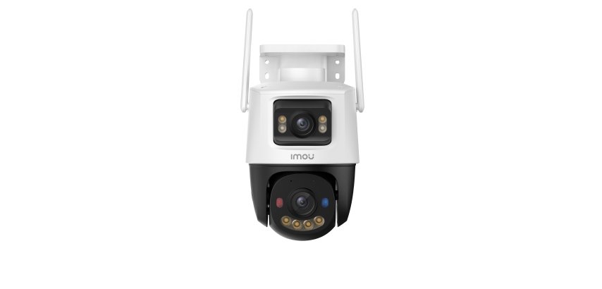 Imou Cruiser Dual 2 Pro Telecamera da esterno, motorizzata, doppia ottica 4MP+4MP, visione notturna a colori, conversazione bidirezionale, rilevamento umano/veicolo AI, tracciamento intelligente, faretto e sirena, deterrenza attiva con luci rosse e blu, r