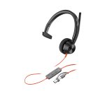 HP Poly Blackwire 3315 Monaural Microsoft Teams Certified USB-C Headset + 3,5 mm plug + USB-C/A adapter