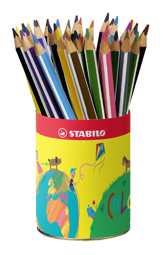 STABILO Trio crayon de couleur mine large - Etui carton de 12 crayons +  taille-crayon - Coloris assortis