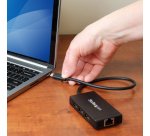 StarTech.com Concentrador USB 3.0 de 3 Puertos con USB-C y Ethernet Gigabit - 5Gbps - Con Adaptador de Alimentación