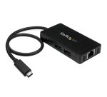 StarTech.com Hub USB-C à 3 ports avec Gigabit Ethernet - USB-C vers 3x USB-A - USB 3.0 - 5Gbps - Adaptateur d'alimentation inclus