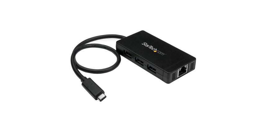 StarTech.com Concentrador USB 3.0 de 3 Puertos con USB-C y Ethernet Gigabit - 5Gbps - Con Adaptador de Alimentación