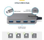 StarTech.com 4-Port USB-A Hub, 5Gbps, Bus Powered, USB-A to 4x USB-A Hub with USB-C Auxiliary Power Input, 1ft/30cm Host Cable, Portable Desktop/Laptop USB Hub