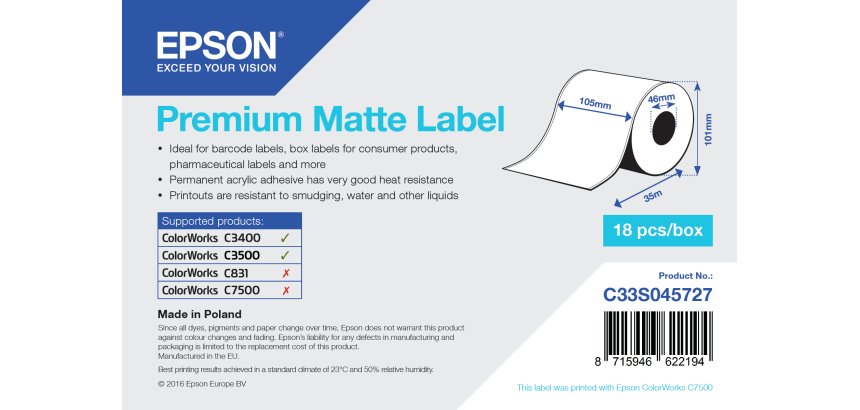 Epson Premium Matte Label - Continuous Roll: 105mm x 35m
