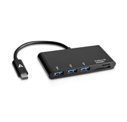 V7 Adattatore USB nero da USB-C maschio a 3 x USB 3.0 A femmina, Micro SD, SD/MMC