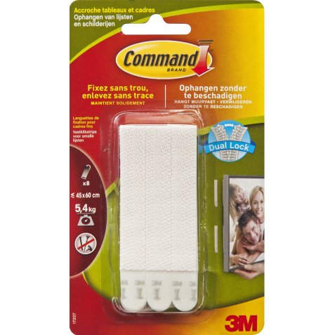 Blister de 8 Languettes fixation Command™ cadres à bords étroits modèle fin Blanc Poids max 5,4Kg