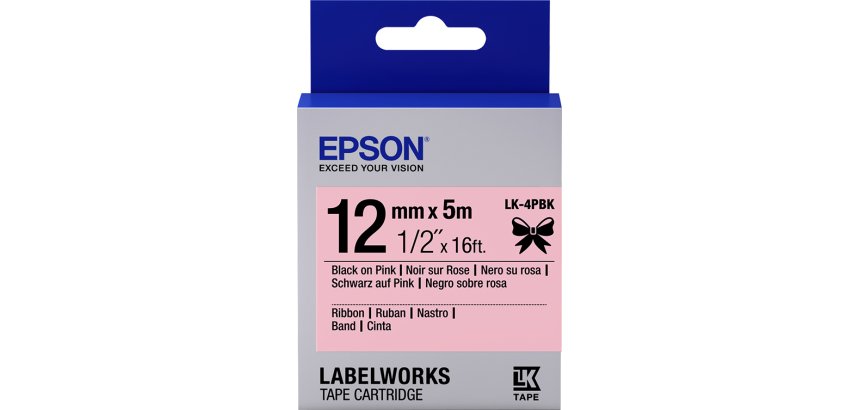 Epson Ruban satin pour étiqueteuse LK-4PBK Noir/Rose 12 mm (5 m)