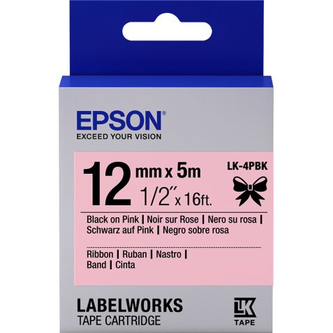 Epson Ruban satin pour étiqueteuse LK-4PBK Noir/Rose 12 mm (5 m)