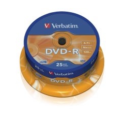 Dvd-r verbatim capacidad 4.7gb velocidad 16x 120 min tarrina de 25 unidades