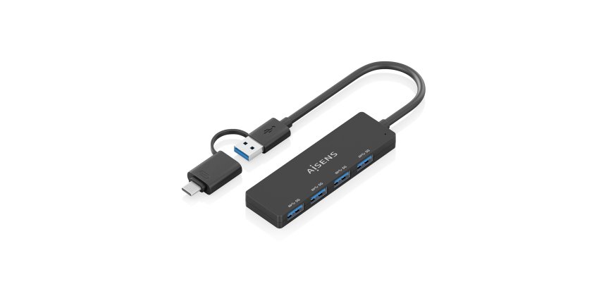 AISENS Hub USB 3.1 USB-C USB-A, USB-C/M+USB-A/M-4xTIPO A/H, Negro, 15cm
