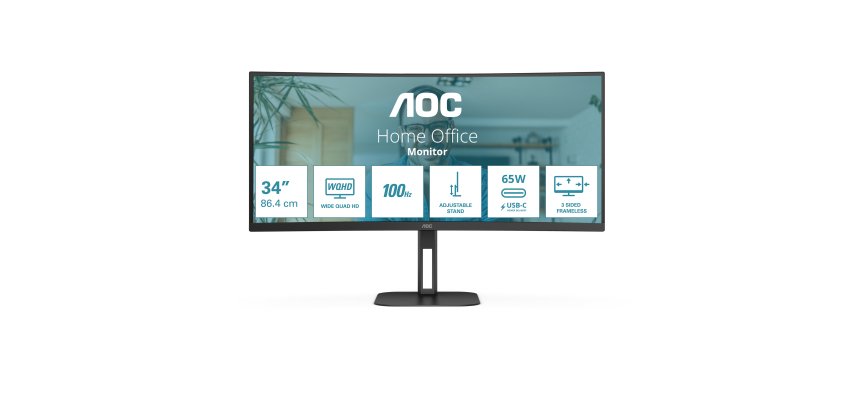 AOC V5 CU34V5C/BK Monitor PC 86,4 cm (34") 3440 x 1440 Pixel Wide Quad HD LED Nero