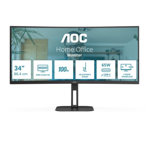 AOC V5 CU34V5C/BK pantalla para PC 86,4 cm (34") 3440 x 1440 Pixeles Wide Quad HD LED Negro