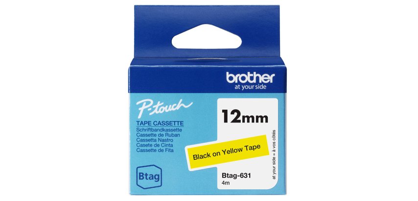Brother Btag-631 - Ruban adhésif noir sur jaune, 12 mm de large, non laminé