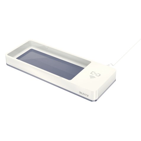 Plumier leitz wow dual 105x32x271mm avec chargeur induction pour recharge smartphone coloris blanc