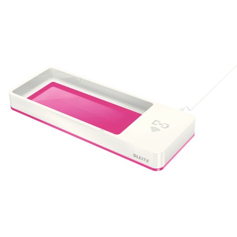 Plumier leitz wow dual 105x32x271mm avec chargeur induction pour recharge smartphone coloris rose