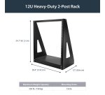 StarTech.com 2-Post 12U Heavy-Duty Desktop Server Rack, Small Open Frame 19in Computer Rack, Compact Network Rack for AV / Studio / Data / IT Equipment, TAA Compliant - Free Standing Two-Post Home/Office Rack