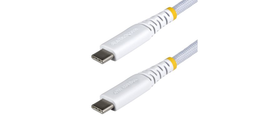 StarTech.com Câble de Charge USB-C de 30 cm, 60 W (3 A) PD, Gaine Tressée en Nylon/TPE Double Couche, Cordon de Charge USB C Robuste, Câble de Charge pour PC USB 2.0, Blanc