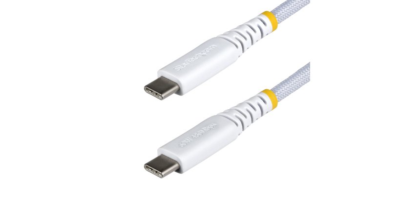StarTech.com Cable de Carga USB-C Trenzado de TPE y Nailon de 30cm - Cable Cargador USB Tipo C - - Cable Cargador para Portátil o Tablet - Cable de Servicio Pesado - USB 2.0 - PD 60W 3A - Blanco