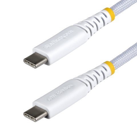 StarTech.com Cable de Carga USB-C Trenzado de 3m - Cable Cargador USB Tipo C para Portátil - Cable Resistente para Carga de Dispositivos - Trenzado de Nailon TPE - USB 2.0 - PD 60W 3A - Blanco