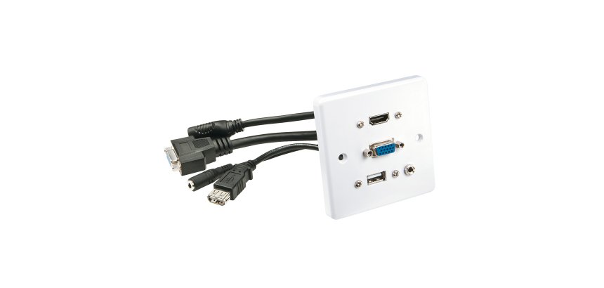 Lindy 60220 toma de corriente HDMI + VGA + USB A + 3.5mm Blanco