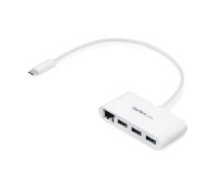 StarTech.com Concentrador USB 3.0 (5Gbps) de 3 Puertos con USB-C y Ethernet Gigabit - Hub Ladrón de USB Convencional - Blanco