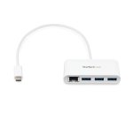 StarTech.com Concentrador USB 3.0 (5Gbps) de 3 Puertos con USB-C y Ethernet Gigabit - Hub Ladrón de USB Convencional - Blanco