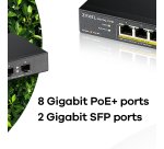 Zyxel GS1100-10HP switch No administrado Gigabit Ethernet (10/100/1000) Energía sobre Ethernet (PoE) 1U Negro