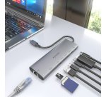 AISENS USB-C Dock 8 en 1, USB-C a 1xHDMI, 1xRJ45, 1xUSB-A 10G, 2xUSB-C 10G, 1xSD, 1xMicroSD, 1xUSB-C PD 100W, Gris, 20cm