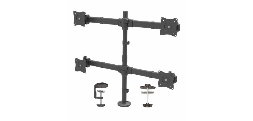 StarTech.com Brazo de Escritorio para 4 Monitores 2x2 de hasta 27" con Montaje VESA- Soporte Ergonómico con Mástil, Articulado y Altura Ajustable - Inclinación/Giro/Rotación - Abrazadera/Ojal
