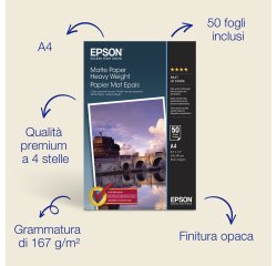 Epson Carta opaca A4 167 g/m2, 50 fogli