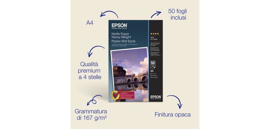 Epson Carta opaca A4 167 g/m2, 50 fogli