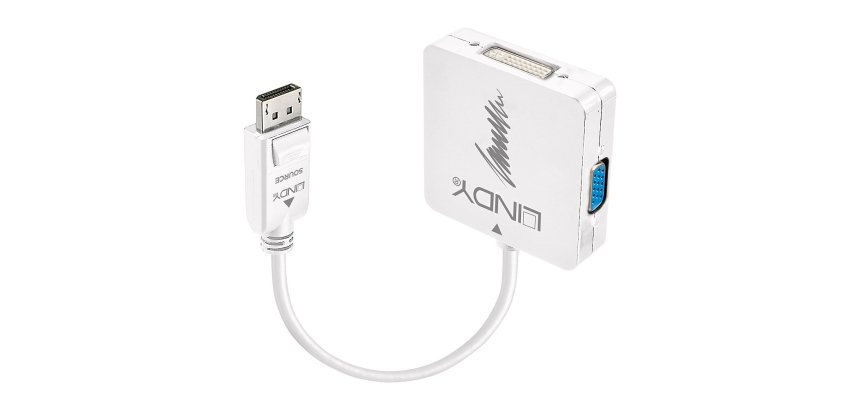 Lindy 41028 adaptador de cable de vídeo DisplayPort DVI-D + VGA (D-Sub) + HDMI Negro