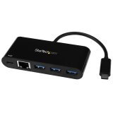 StarTech.com 3 Port USB-C Hub mit Gigabit Ethernet und 60 W Stromversorgung Passthrough Laptop Aufladung - USB-C auf 3x USB-A (USB 3.0 SuperSpeed 5 Gbit/s) - USB 3.1/3.2 Gen 1 Typ-C Adapter Hub