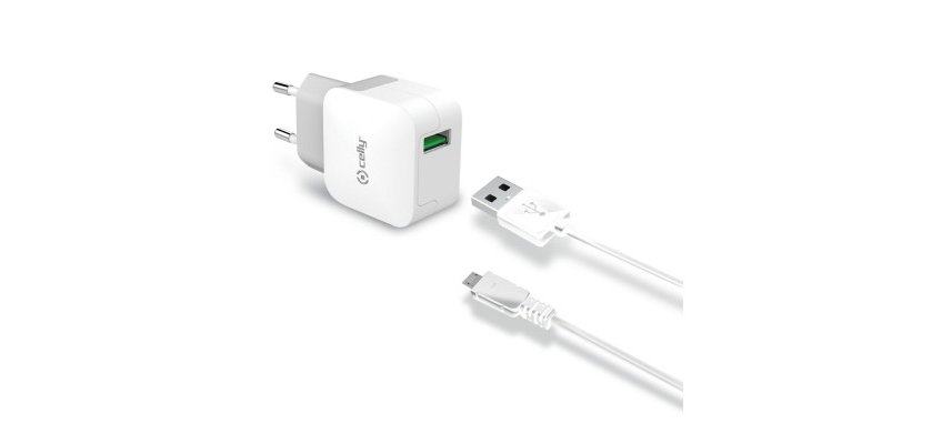 Celly TCUSBMICRO cargador de dispositivo móvil Smartphone, Tableta Blanco Corriente alterna Interior