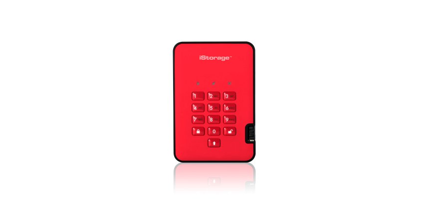 iStorage diskAshur2 256-bit 512GB USB 3.2 secure encrypted solid-state drive - Red IS-DA2-256-SSD-512-R
