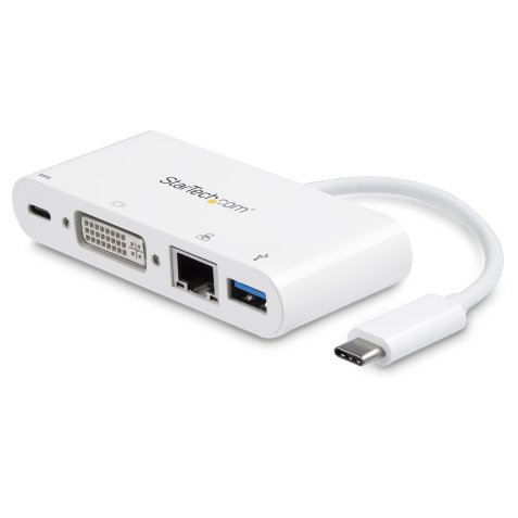 StarTech.com USB-C Multiport Adapter - USB-C auf DVI-D (Digital) Video Adapter mit 60W Power Delivery(Stromversorgung), GbE, USB-A - Tragbares USB-C/Thunderbolt 3 Mini Laptop Dock