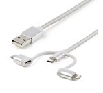 StarTech.com Câble multi chargeur USB de 1 m - Lightning USB-C Micro-B - Tressé