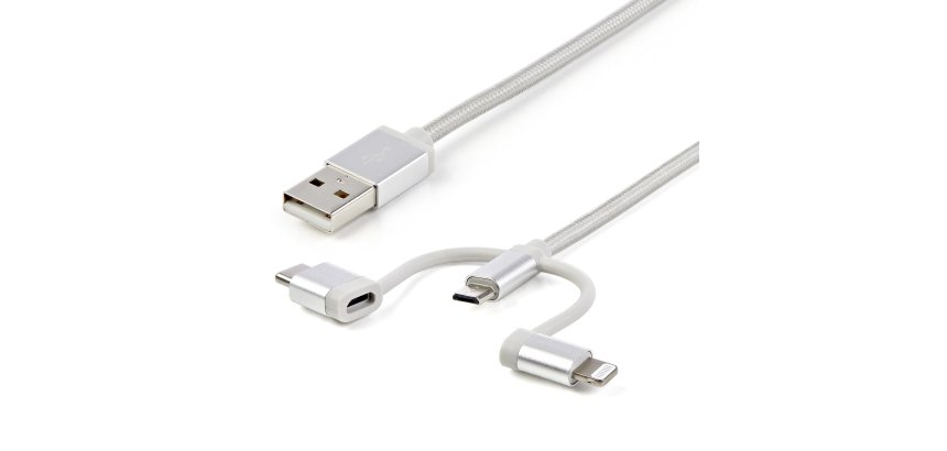 StarTech.com Câble multi chargeur USB de 1 m - Lightning USB-C Micro-B - Tressé