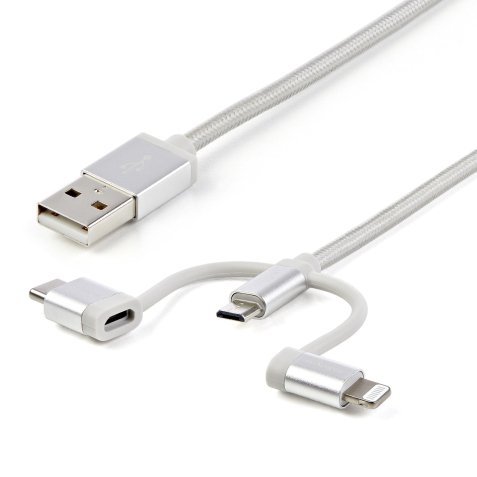 StarTech.com 1m USB-Mehrfachladekabel - USB auf Micro-USB oder USB-C oder Lightning für iPhone / iPad / iPod / Android - Apple MFi-zertifiziert - 3-in-1-USB-Ladegerät - Geflochten