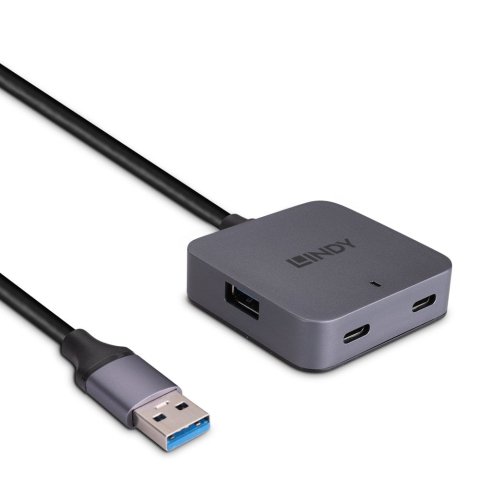 Lindy 43388 hub de interfaz USB 3.2 Gen 1 (3.1 Gen 1) Type-A 5000 Mbit/s Negro, Gris