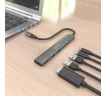 AISENS USB-C Dock 5 en 1, USB-C A, 1x HDMI 2x USB-A, 1x USB-C, 1x USB-C PD, Gris, 15cm