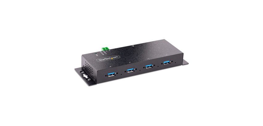 StarTech.com Hub USB Industriel 4 ports USB 3.0 5 Gbps, Hub USB Robuste avec Protection ESD, Hub USB-A Montable sur Rail DIN/Mur/Bureau, Extension USB avec Ports Verrouillables, Usage Intensif - TAA