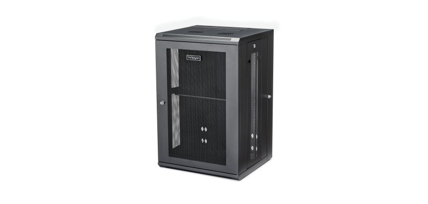 StarTech.com Armoire Réseau Murale à 4 Montants 18U avec Étagère 1U, Armoire Serveur Murale 19" à Charnières pour Équipement IT/AV/Électronique/Ordinateur, Armoire Rack Ventilée Flexible