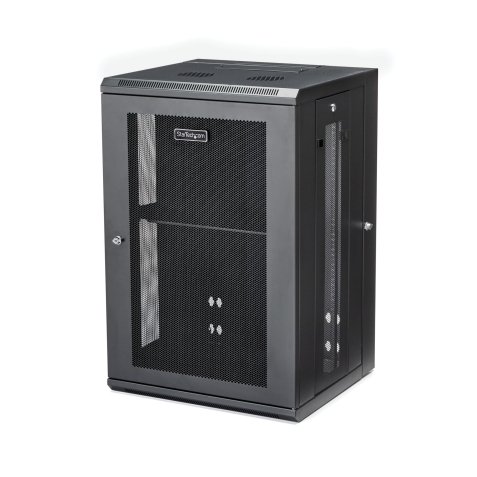 StarTech.com Armoire Réseau Murale à 4 Montants 18U avec Étagère 1U, Armoire Serveur Murale 19" à Charnières pour Équipement IT/AV/Électronique/Ordinateur, Armoire Rack Ventilée Flexible