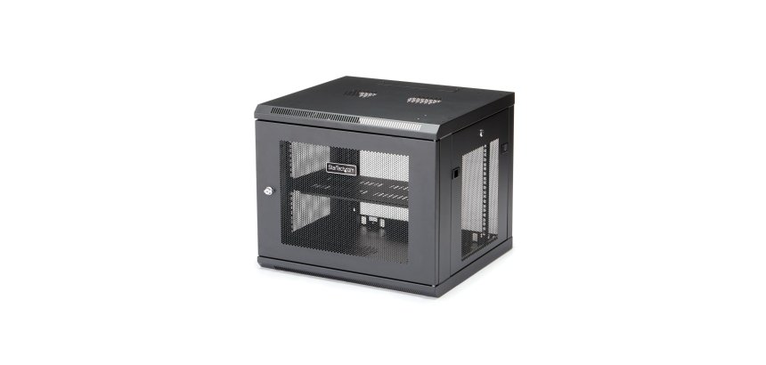 StarTech.com Armoire Réseau Murale 9U à 4 Montants avec Étagère 1U, Armoire Serveur Murale 19" pour Données / AV / Électronique / Équipement IT, Petite Armoire Rack Ventilée