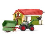 Boite de jeux schleich farm world tracteur convoyeur a    foin avec remorque