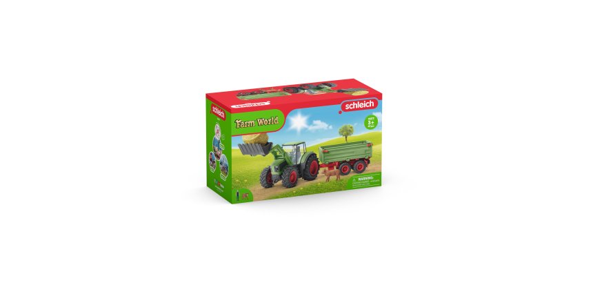 Boite de jeux schleich farm world tracteur convoyeur a    foin avec remorque