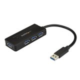 StarTech.com Hub Concentrador Portátil USB 3.0 SuperSpeed de 4 Puertos de 5Gbps con Carga Rápida - Ladrón USB 3.2 Gen 1 Tipo A - Alimentado por el Bus USB o Autoalimentado - Negro