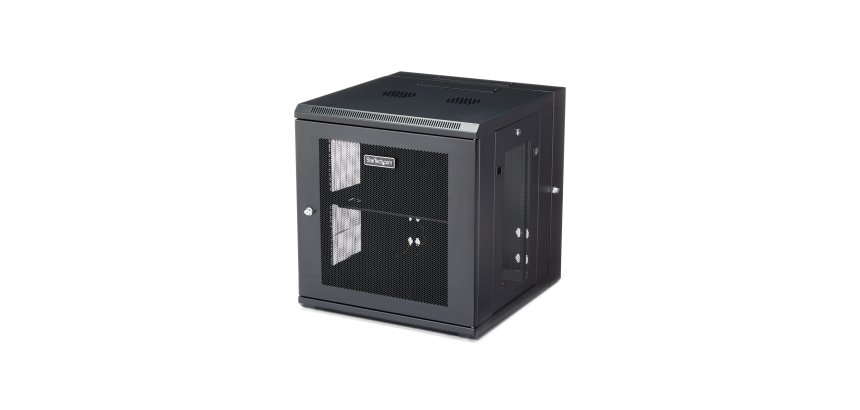 StarTech.com Armoire Réseau Murale à 4 Montants 12U avec Étagère 1U, Armoire Serveur Murale 19" à Charnières pour Équipement IT/AV/Électronique/Ordinateur, Armoire Rack Ventilée Flexible