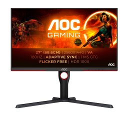 AOC G3 Q27G3XMN/BK pantalla para PC 68,6 cm (27") 2560 x 1440 Pixeles 2K Ultra HD LED Negro, Rojo